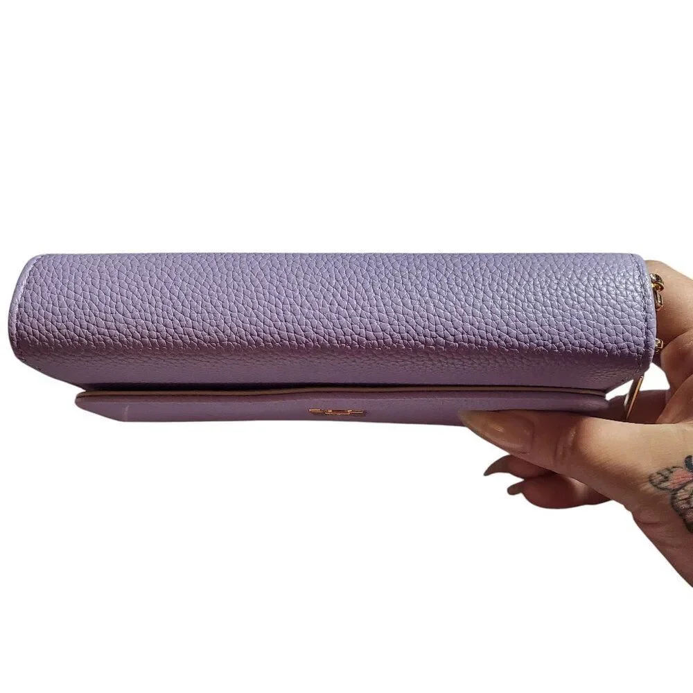 Halston Purple Lilac Pebble Double Zip Wallet